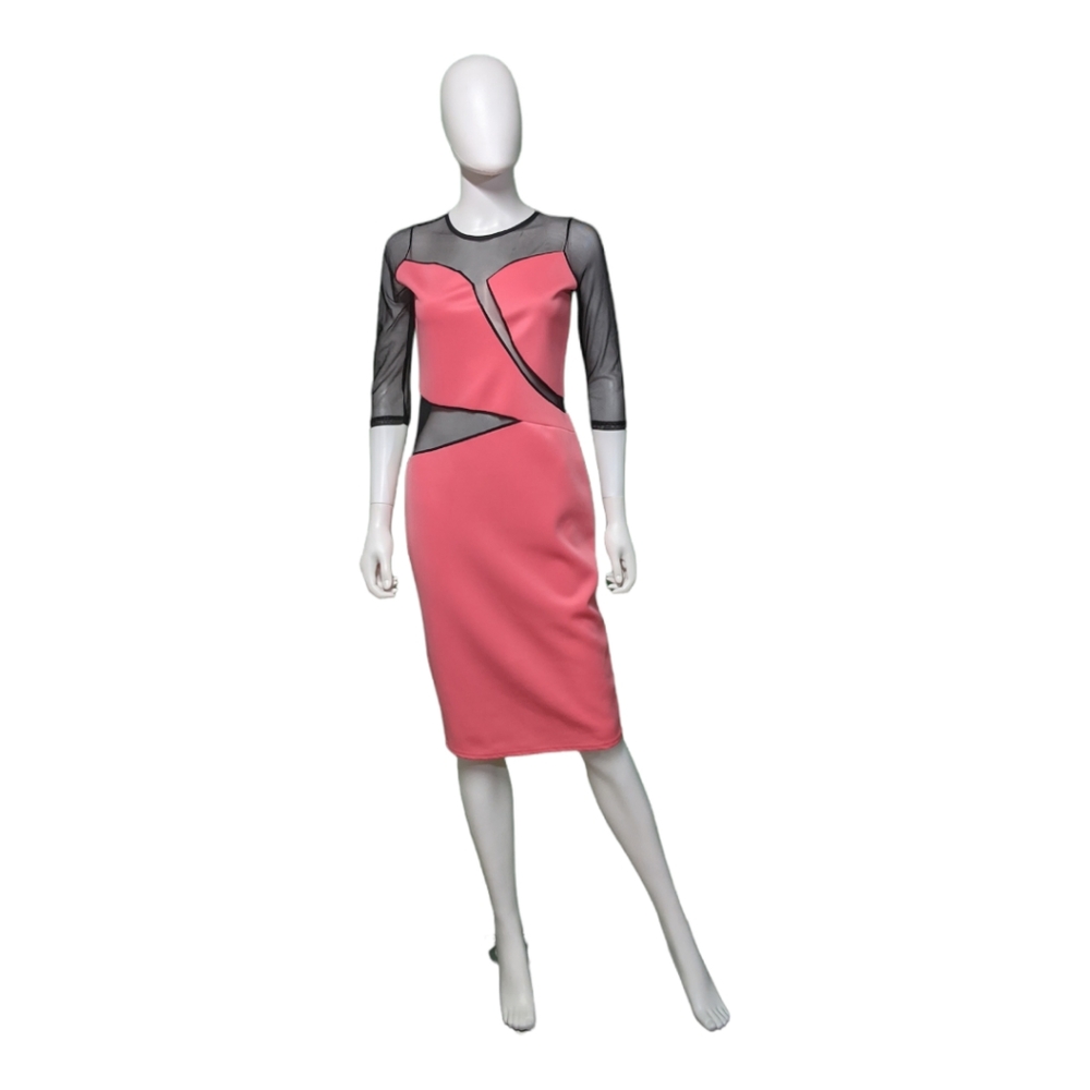 Nikka Neoprene Mesh 3/4 Sleeve Dress Coral/Black 14